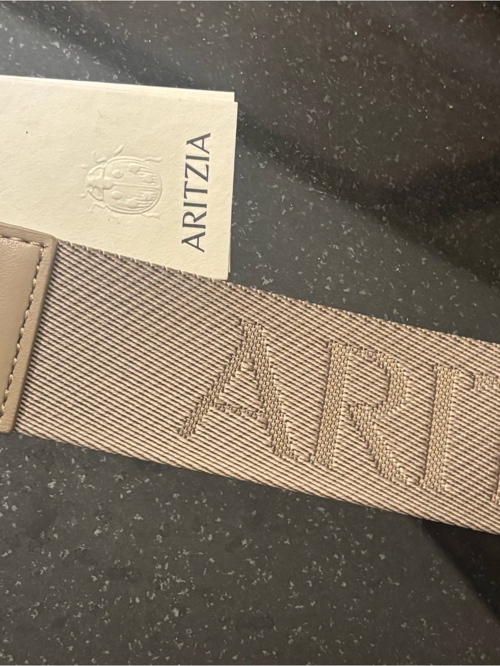 Aritzia Taupe Embroidered Logo Keychain Bag Purse Backpack Luggage Tag